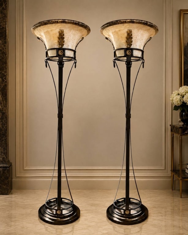 PAIR ART DECO STYLE TORCHIERE FLOOR LAMPS 72" (1 of 7)