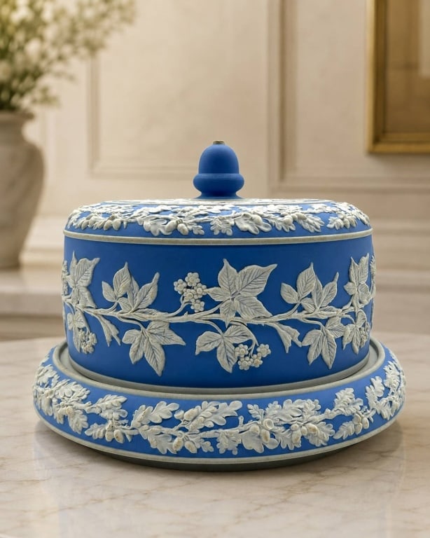 WEDGWOOD BLUE JASPERWARE CHEESE DOME 10" (1 of 10)