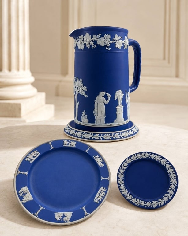 WEDGWOOD JASPERWARE PITCHER AND PLATES SET 8" (1 of 11)
