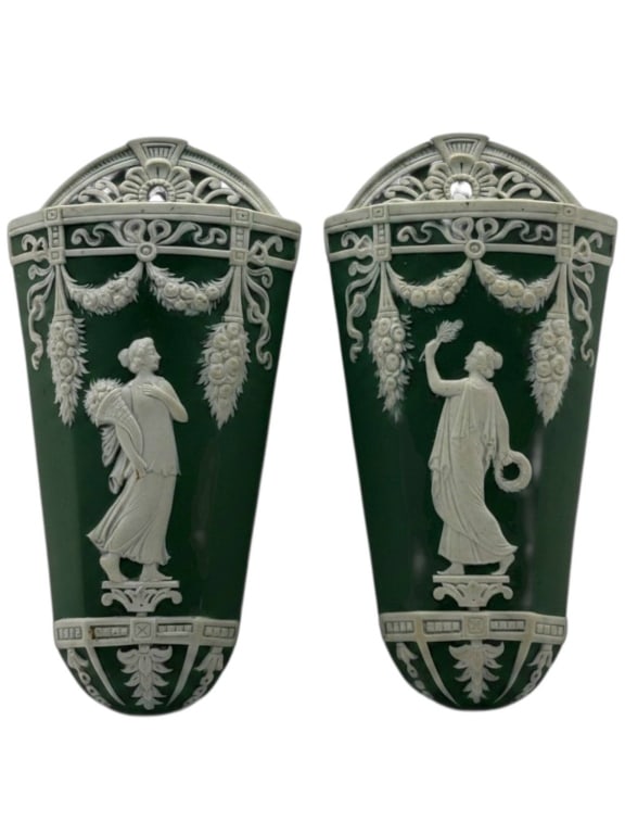 WEDGWOOD STYLE JASPERWARE WALL POCKETS 8" (1 of 8)