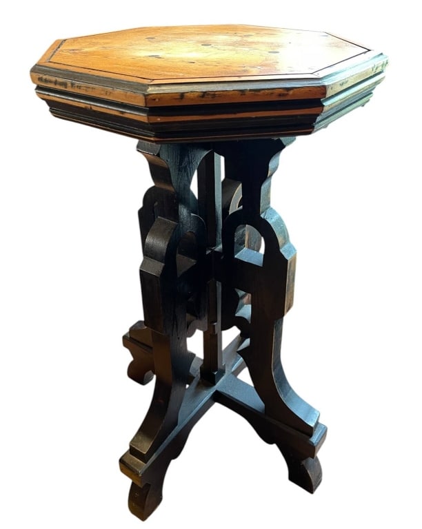 VINTAGE OCTAGONAL WOOD PEDESTAL TABLE 29" (1 of 5)