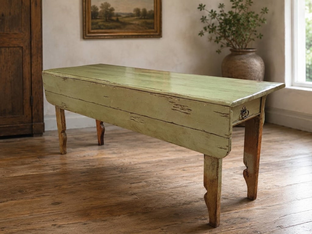 FARMHOUSE GREEN PAINTED DROP-LEAF TABLE 72" (1 of 6)