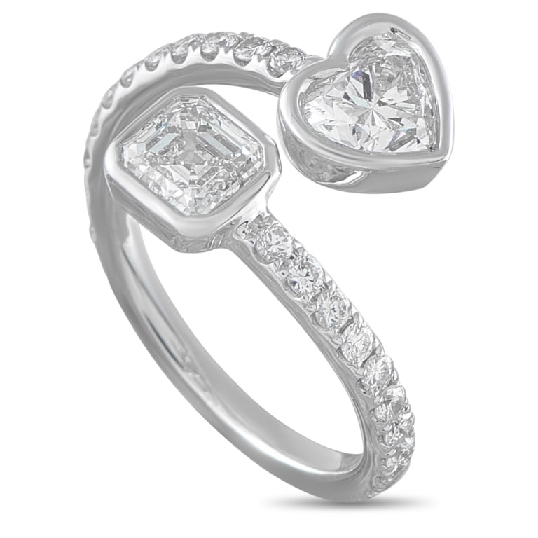 LB EXCLUSIVE 18K WHITE GOLD 1.87CT DIAMOND BYPASS: This bypass ring is incredibly charming. Dazzling Diamonds with a total weight of 1.42 carats continually catch the light at each end of the design. Additional Diamond accents totaling 0.45 carats fur