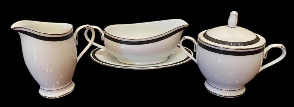 NORITAKE HORIZON COVERED GRAVY BOAT SET (1 of 6)
