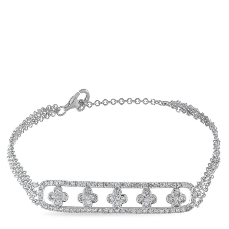 LB EXCLUSIVE 14K WHITE GOLD 1.25CT DIAMOND BRACELE: This luxury bracelet is incredibly impactful. At the center of the multilayered chain, an elegant arrangement of Diamonds totaling 1.25 carats allows this piece to effortlessly catch the light. Crafte