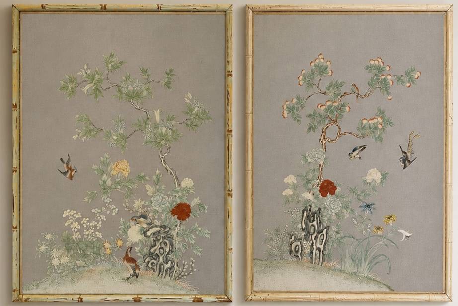 PAIR OF CHINOISERIE BIRD & FLORAL WALL ART 34" (1 of 7)