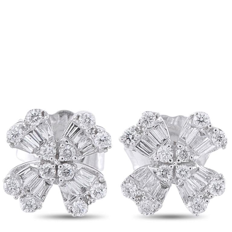 LB EXCLUSIVE 14K WHITE GOLD 0.40CT DIAMOND FOUR PE: A stunning design makes these luxury earrings simply unforgettable. Ideal for everyday wear, Diamonds with a total weight of 0.40 carats make them come alive every time they catch the light. Set in 14