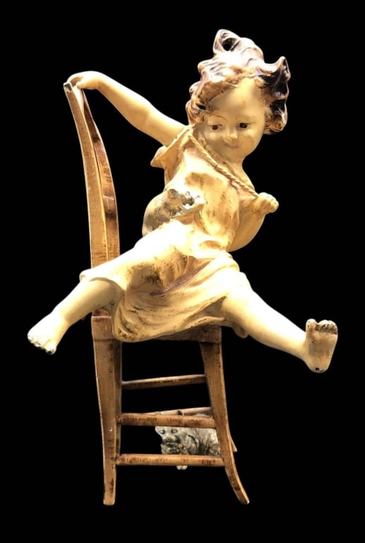 ANTIQUE BISQUE GIRL FIGURINE WITH CAT 10" (1 of 8)