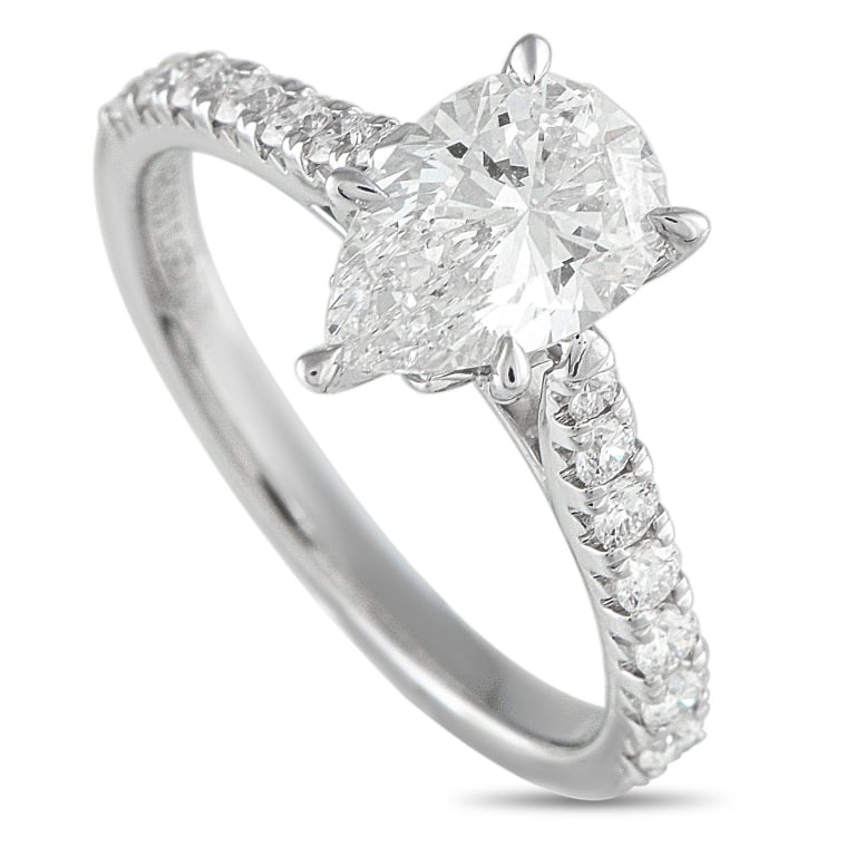 LB EXCLUSIVE 14K WHITE GOLD 1.89CT LAB-GROWN DIAMO: This radiant ring is designed to last a lifetime. A 1.54 carat pear-shaped Lab Grown Diamond with G color and VS2 clarity makes a statement at the center of the 14K White Gold setting. Additional Lab 