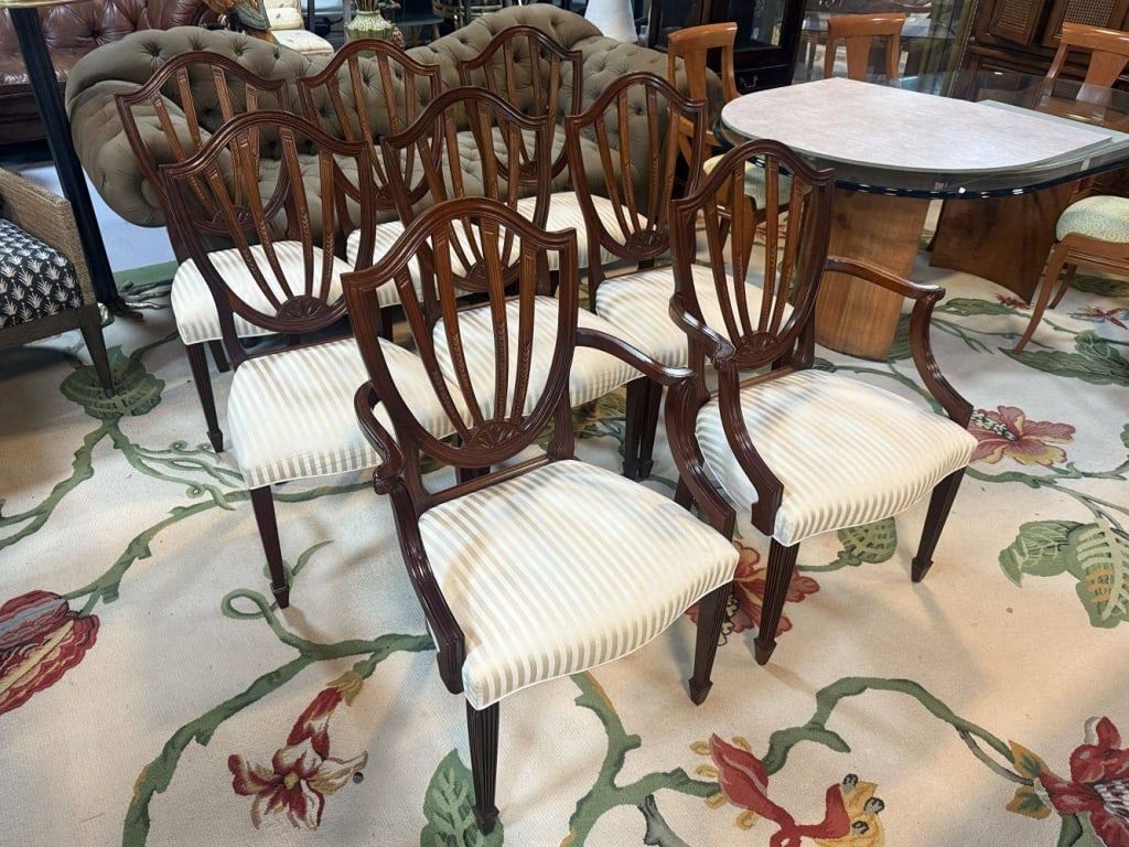 SET OF EIGHT BAKER FURNITURE DINING CHAIRS 38" H - 3