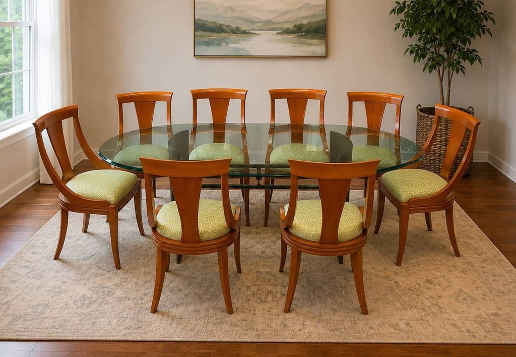 GLASS AND METAL DINING TABLE WITH 8 CHAIRS 76" (1 of 12)
