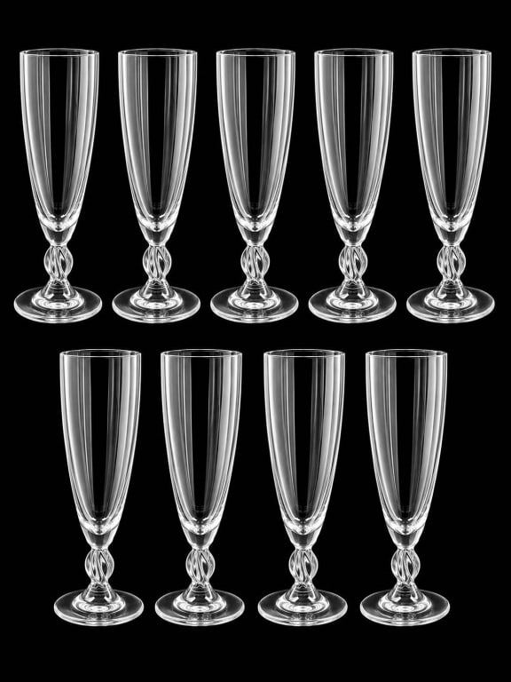 LALIQUE FREJUS FRENCH CRYSTAL CHAMPAGNE FLUTES 9PC (1 of 5)