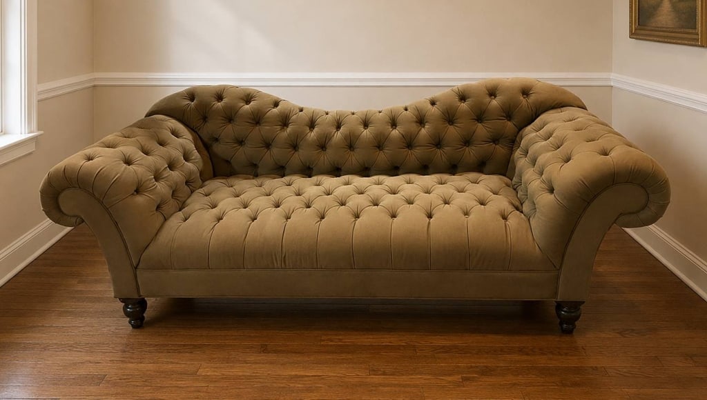 BROWN TUFTED CHESTERFIELD SOFA 91" (1 of 6)