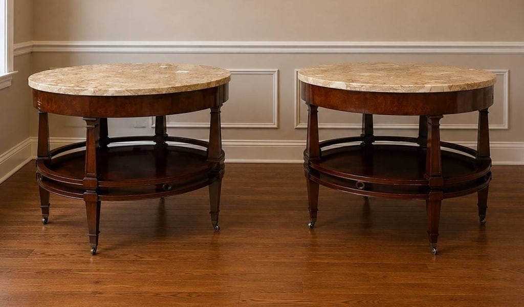 MARBLE TOP OVAL MAHOGANY SIDE TABLES 27" (1 of 8)
