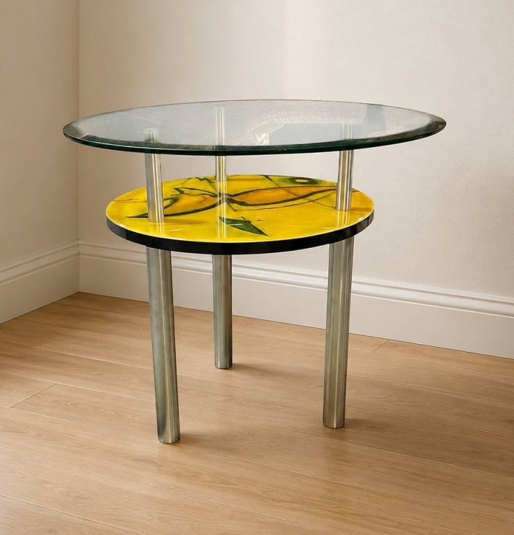 MODERN GLASS TOP ACCENT TABLE WITH ART SHELF 22" (1 of 8)