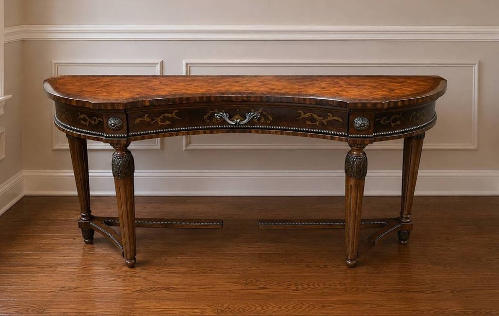 ORNATE WOODEN CONSOLE TABLE WITH INLAY 60" (1 of 9)