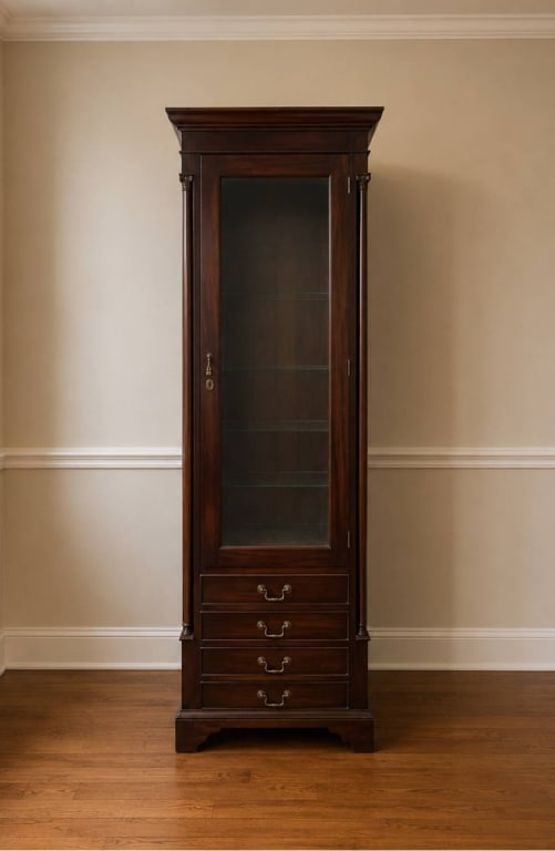 TALL MAHOGANY GLASS-FRONT DISPLAY CABINET 82" (1 of 9)