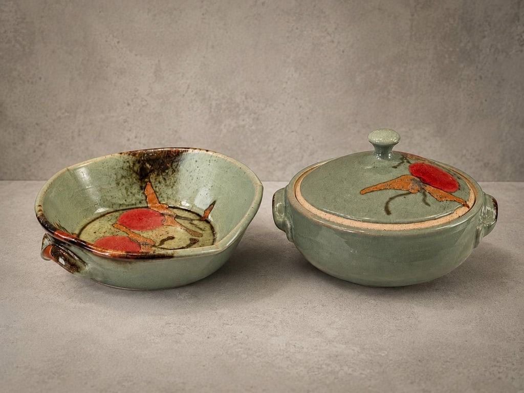 SIGNED PAIR '89 STUDIO POTTERY LIDDED DISH & BOWL (1 of 11)