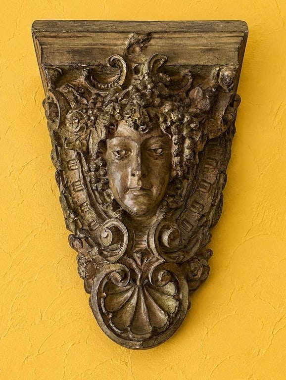 ORNATE WALL CORBEL WITH FEMALE FACE 19" (1 of 3)