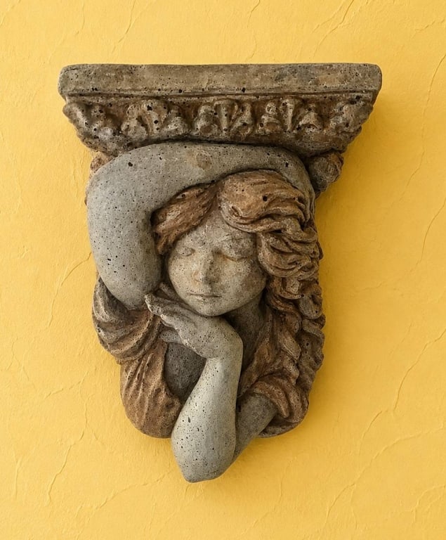 VINTAGE STONE WALL SHELF WITH WOMAN FIGURE 7" (1 of 4)