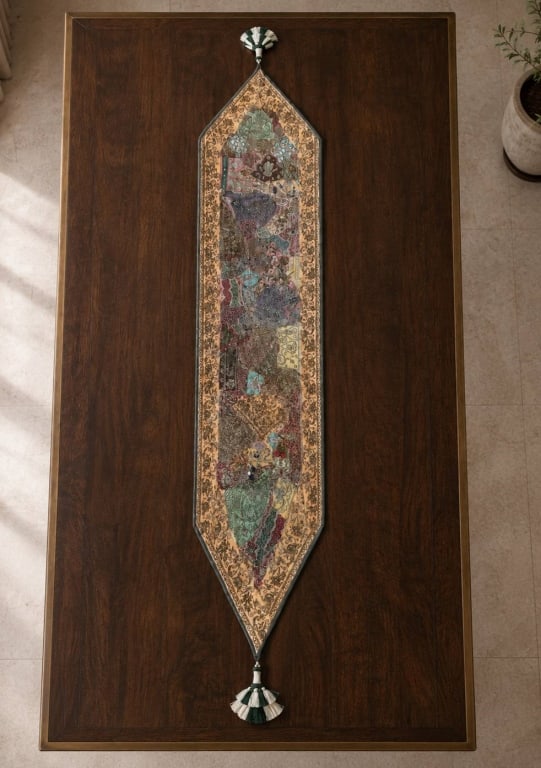 EMBROIDERED PATCHWORK INDIAN TABLE RUNNER 101" - 2