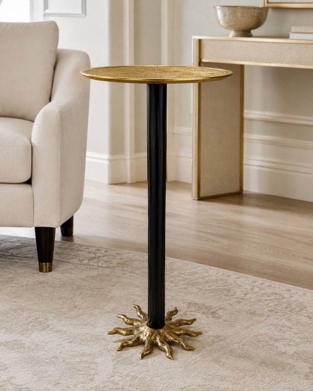 HAMMERED BRASS SUNBURST PEDESTAL ACCENT TABLE 42" (1 of 10)