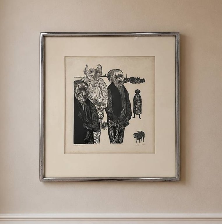LEONARD BASKIN PRINT WITH FRAME 18" (1 of 6)