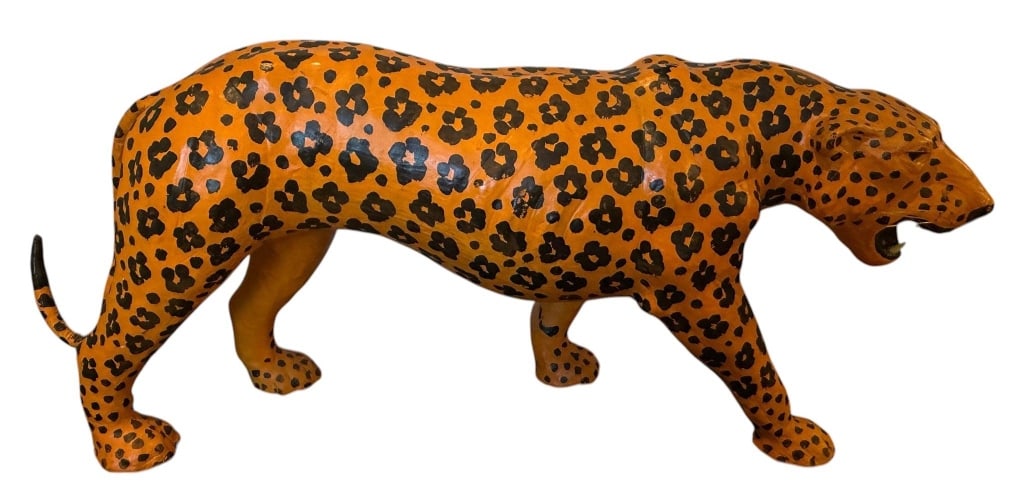 LEATHER WRAPPED LEOPARD HAND-PAINTED SCULPTURE 28" (1 of 8)
