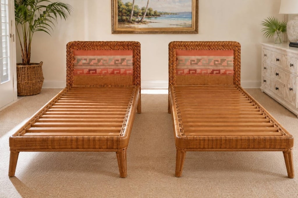 PAIR OF TWIN RATTAN BED FRAMES COASTAL DECOR SET (1 of 11)