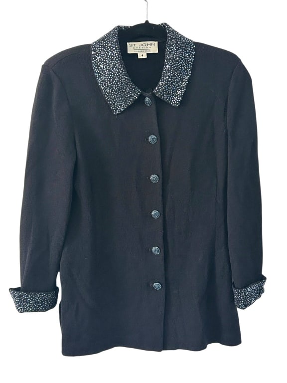 ST. JOHN EVENING BLACK KNIT SWEATER JACKET SIZE 4 (1 of 3)