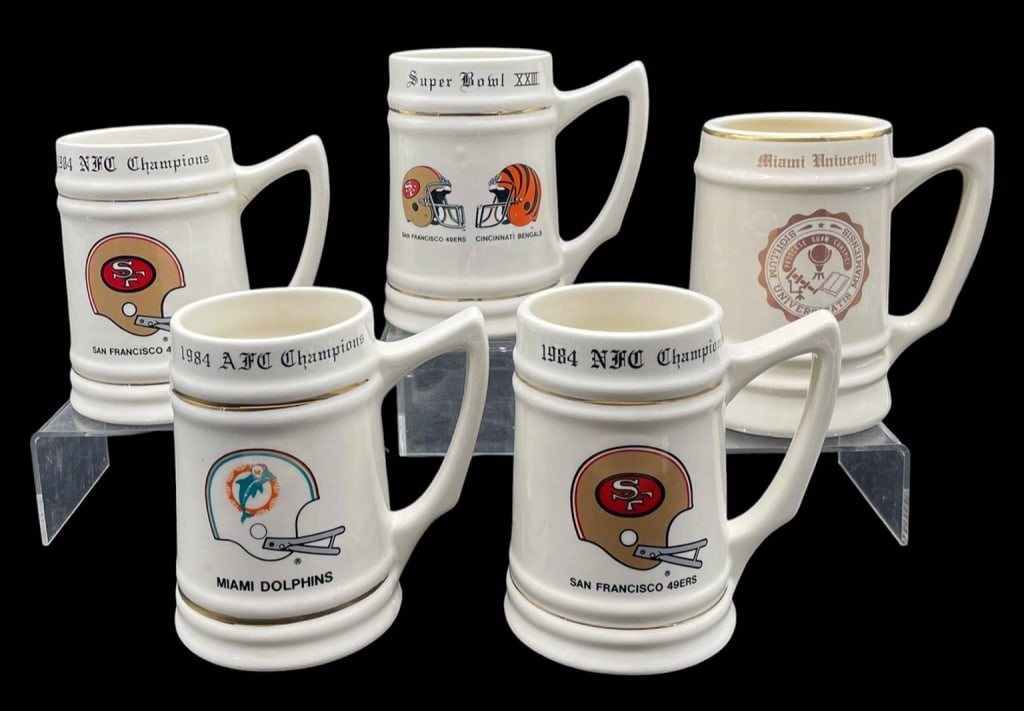 VINTAGE NFL SUPER BOWL PORCELAIN MUGS 5 PC (1 of 6)