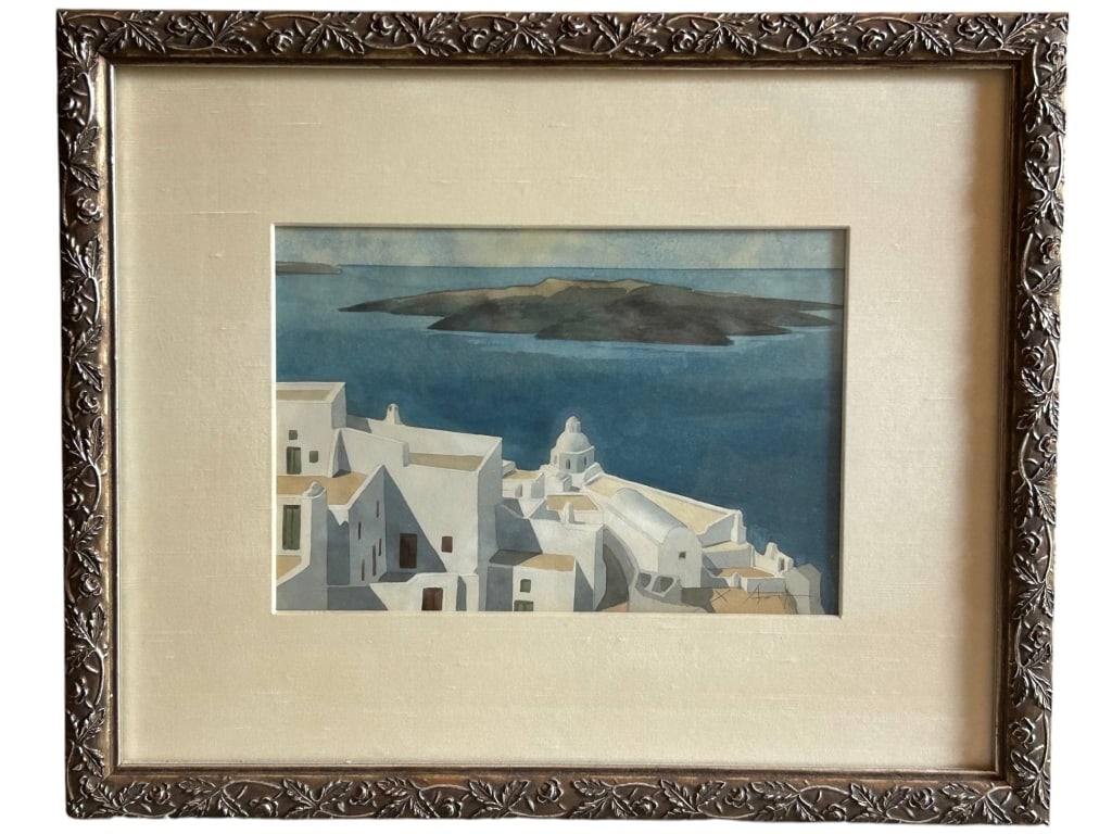 FRAMED SANTORINI SIGNED LANDSCAPE WATERCOLOR 15" (1 of 6)