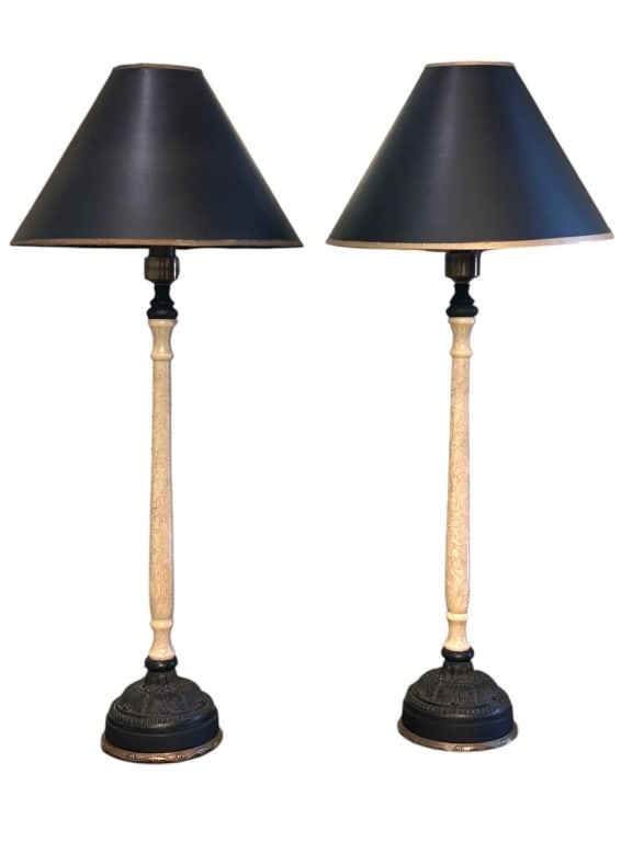 BLACK SHADE TABLE LAMPS ORNATE BASE 31" (1 of 7)