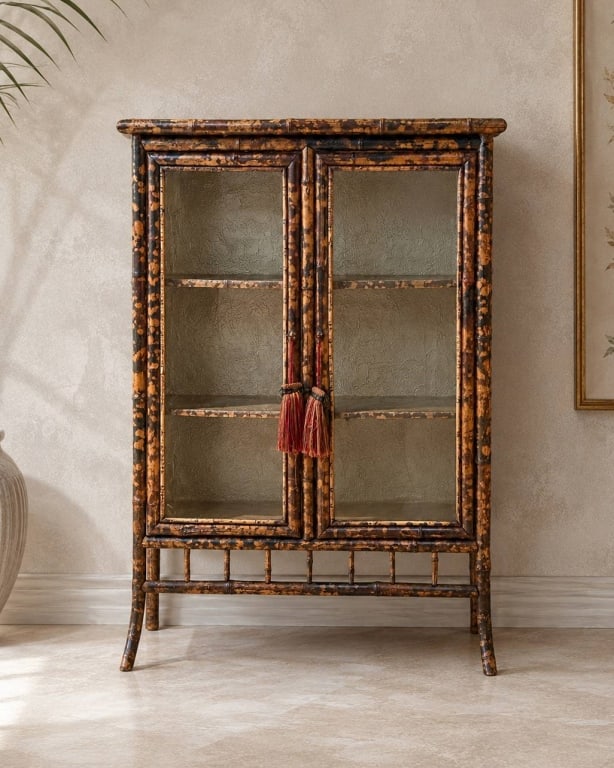 FAUX BAMBOO CHINOISERIE DISPLAY CABINET 41" (1 of 15)