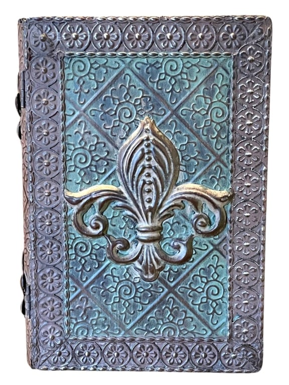 DECORATIVE BOOK BOX W/ FLEUR-DE-LIS MOTIF 10" (1 of 9)