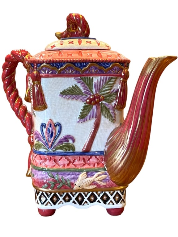 TROPICAL CERAMIC TEAPOT WITH PALM TREES 9" (1 of 8)