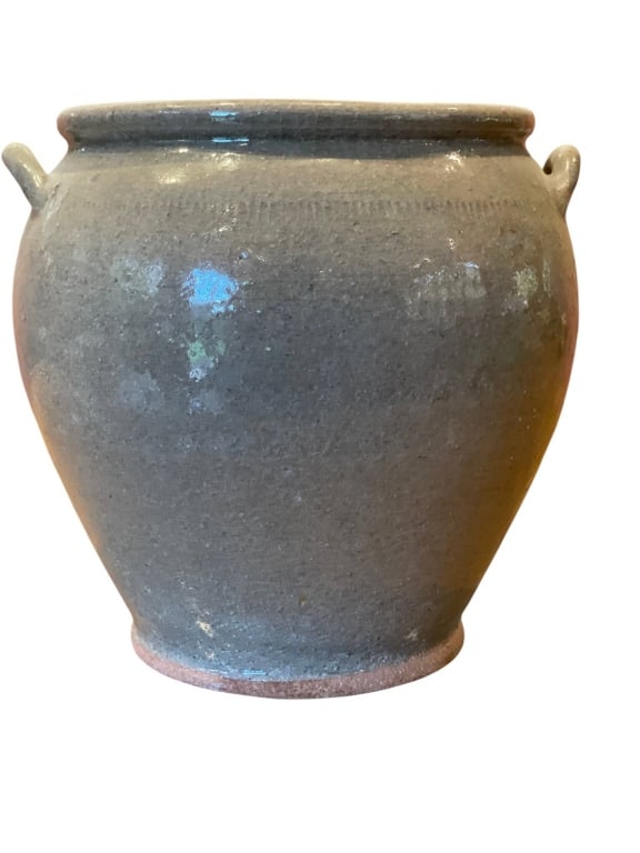 GLAZED DECORATIVE JAR WITH HANDLES 8" (1 of 9)
