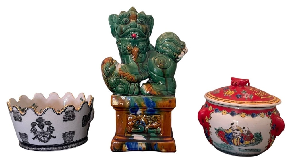 3 DECORATIVE CERAMIC HANDPAINTED FOO LION LOT 10" (1 of 10)