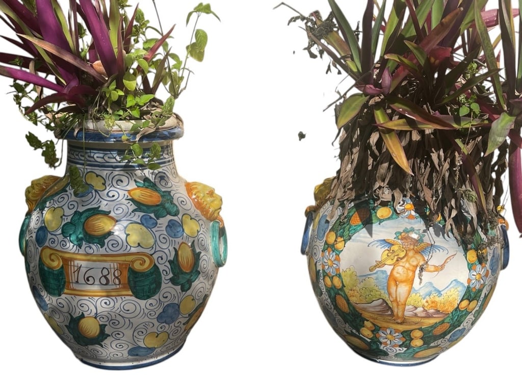 Pair of Italian Majolica Ceramic Planters: .