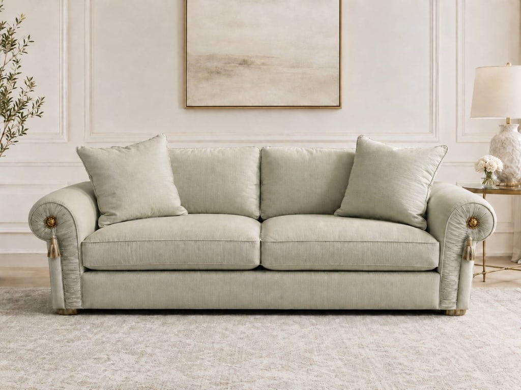 ELEGANT ARM SOFA W/ TASSEL ACCENTS 94" (1 of 9)