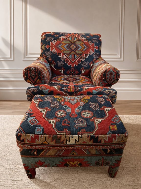 UPHOLSTERED CLUB CHAIR WITH MATCHING OTTOMAN 60" (1 of 6)