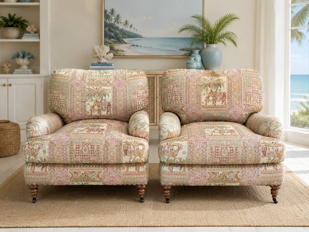 PAIR OF ELEPHANT MOTIF UPHOLSTERED CLUB CHAIRS 36" (1 of 10)