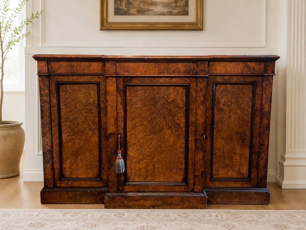 BURLED WALNUT THREE-DOOR SIDEBOARD CABINET 60" (1 of 6)