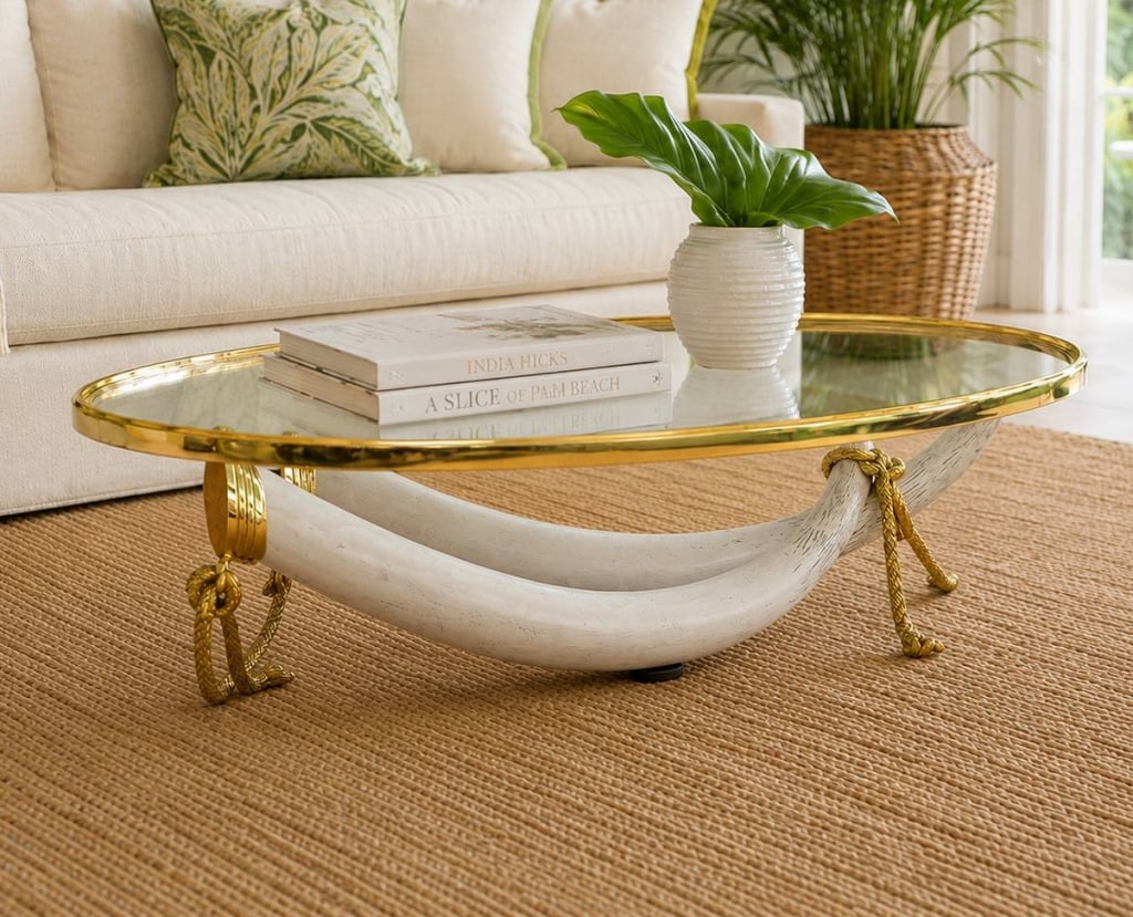 ITALO VALENTI FAUX ELEPHANT TUSK COFFEE TABLE 70" (1 of 10)