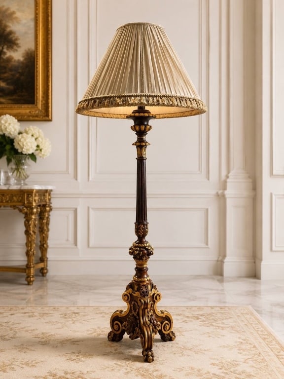 ORNATE CARVED WOOD AND GILT FLOOR LAMP 71" (1 of 8)