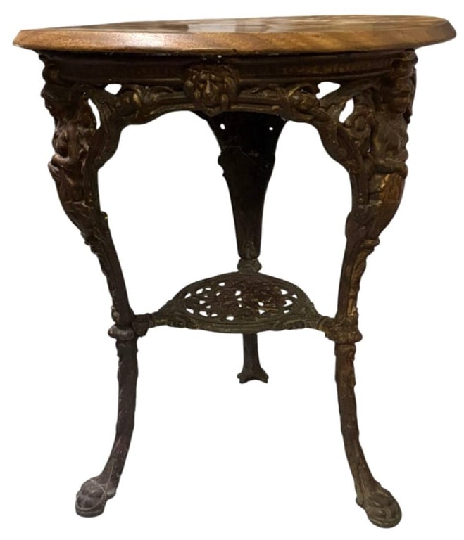 ORNATE WOOD AND CAST IRON SIDE TABLE (1 of 9)