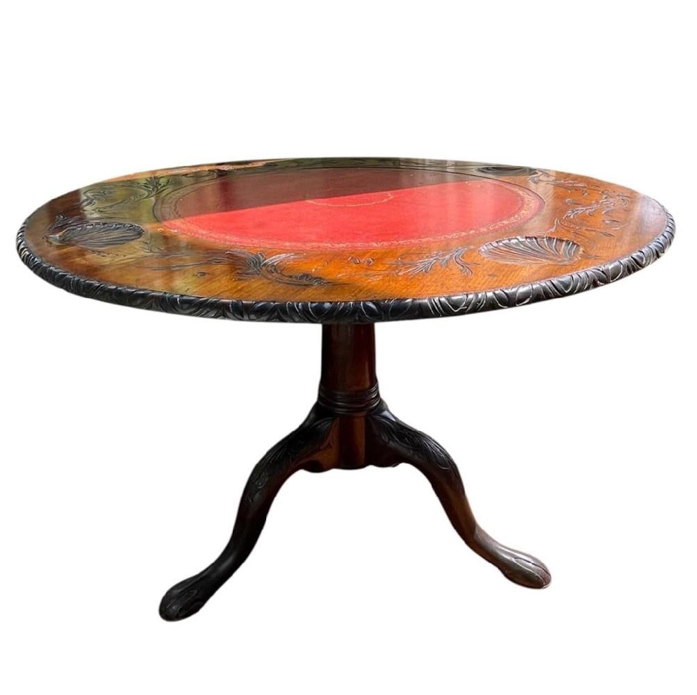 ANTIQUE CARVED MAHOGANY TABLE 39" (1 of 7)