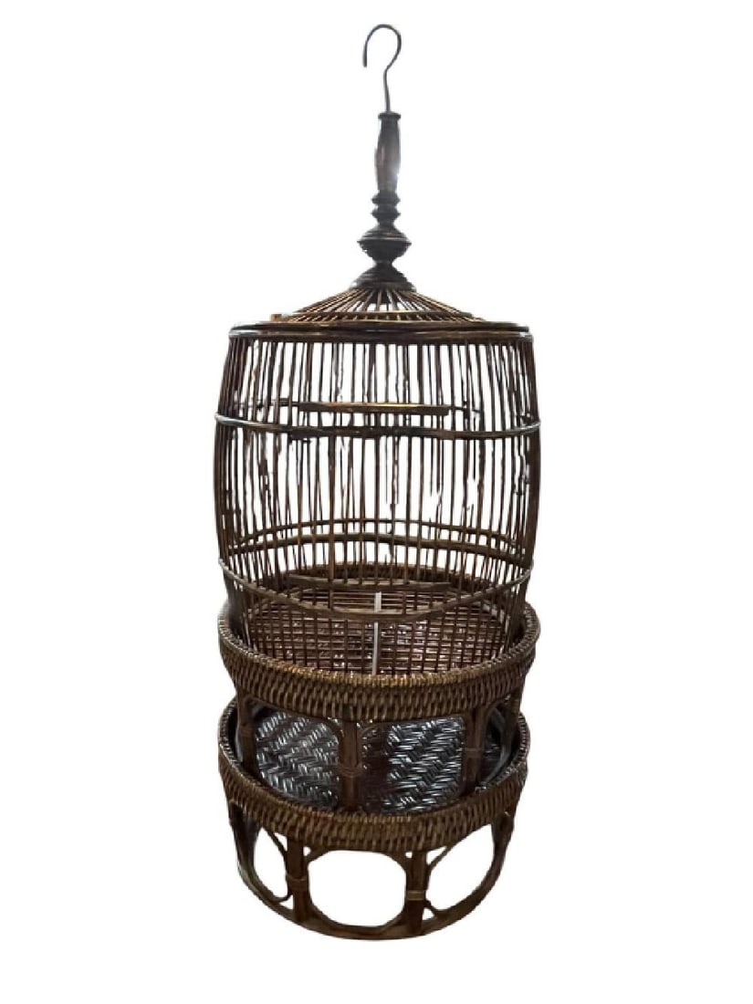 LARGE WICKER RATTAN HANGING BIRD CAGE 44" (1 of 6)