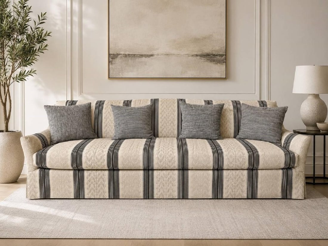 LEE INDUSTRIES SOFA WITH BLACK STRIPES 111" (1 of 8)