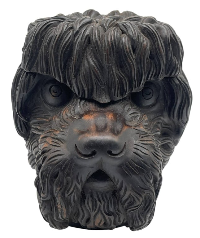 BLACK FOREST CARVED WOOD DOG HEAD TOBACCO JAR 7" (1 of 10)